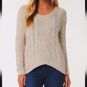 Roxy Light Gray Speckled Oversized Crew Neck Sweater - Size Small